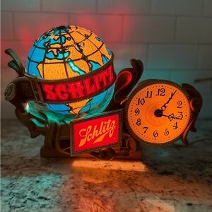 Schlitz Globe Lamp with Clock vintage